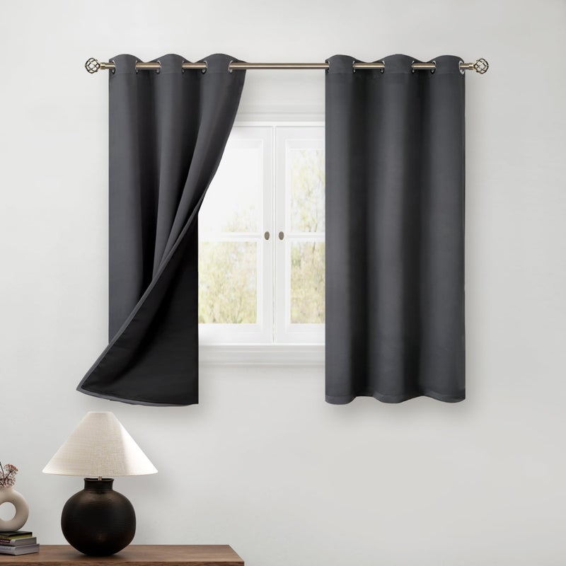 BGment Short 100% Blackout Curtains for Bedroom, Thermal Insulated Energy Efficiency Noise Reducing Grommet Curtains 54 Inch Length with Liner for Small Window 2 Panels Each 42 Inch Wide, Dark Grey - Image 1